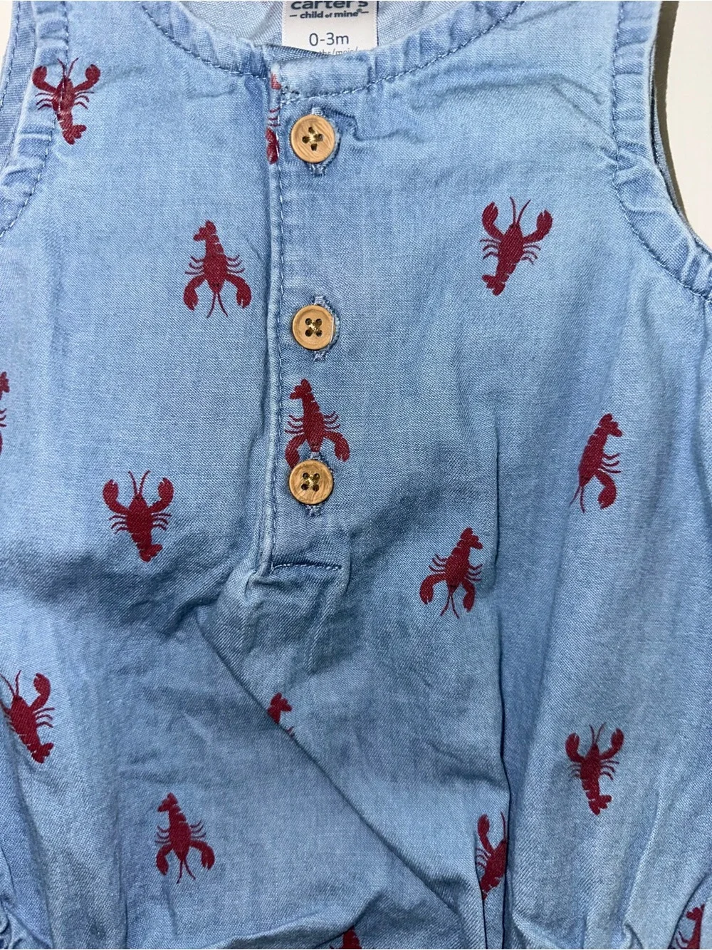 Carter's Light Blue Chambray Romper with Red Lobster Motif